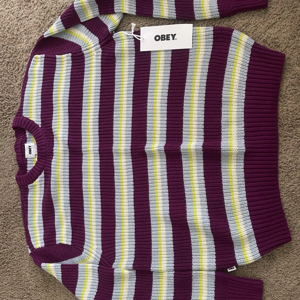 Obey Men’s Striped Sweater - Purple, White, Yellow, Blue